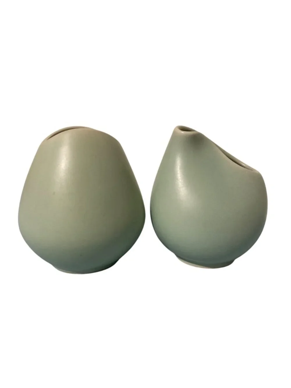 Matte Green Minimalist Pottery Ceramic Vases Vintage Set Of 2